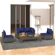Patio Furniture Sets 4 Piece Garden Lounge Set with Cushions Poly Rattan Grey