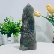 980g Natural Fluorite Crystal Obelisk Quartz Tower Healing Wand Point