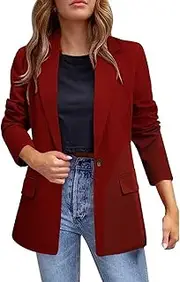 [Generic] Women Wool Coats Pockets Long Sleeve Open Front Button Work Lapel Button Jacket Soft Coats Women