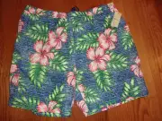 NWT Caribbean Big & Tall Blue Multicolor Tropical Swimwear Trunks 3XB