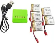 Fytoo 5PCS 3.7V 380mah Lipo Battery with 5in1 Charger for SYMA X21 X21W X26 D15 X100 Four-axis Aircraft RC Quadcopter Battery Spare Parts Green