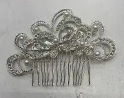 Yueton Bridal Wedding Silver Jewel Rhinestones Pearls Hair Comb 2pc New