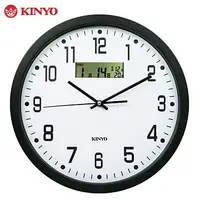 在飛比找PChome24h購物優惠-KINYO 極簡俐落-14吋 LCD雙顯示掛鐘