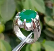 Natural Emerald Solitaire Ring Oval Shape Real Emerald Stone Ring Silver 925