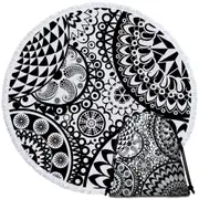 Black and White Mandalas Pile Round Beach Towel