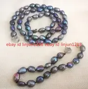 Natural 8-9mm Black Freshwater Baroque Pearl Necklace Bracelet Set 18/7.5''