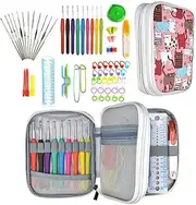 oweite 72Pcs Crochet Hooks Set Kit Yarn Knitting Needles Sewing Tools Grip with Portable Bag DIY Kit Pink