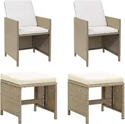 4 Piece Garden Chair and Stool Set, Patio Chair, Dining Chair with Backrest for Porch, Backyard, Lawn, 52 x 60 x 85 cm, Beige