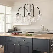 Ganeed 6 Lights Crystal Chandeliers, Metal Industrial Pendant Lighting, Chandelier Ceiling Lamp for Dining Room Bedroom Kitchen, E27 Base