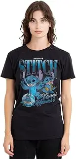[Disney] Women's Lilo and Stitch Homage Ladies, Black T-Shirt, Black, M, Black, M