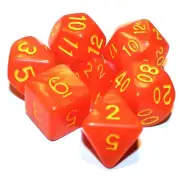 7 Piece Marble Polyhedral Dice Set w/ Bag – Orange w/ Yellow Numbers