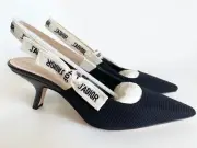 CHRISTIAN DIOR J'ADIOR FABRIC & RIBBON BLACK NOIR SHOES SLINGBACK LOW HEEL 38