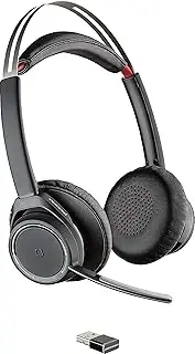 Plantronics - Voyager Focus UC with Charge Stand (Poly) - Bluetooth Dual-Ear (Stereo) Headset with Boom Mic - USB-A PC/Mac Compatible - Active Noise Canceling-Works with Teams (Certified), Zoom & more