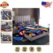 Blue Palm Leaf King Sheet Set - Durable, Soft Bedding for Summer Themes