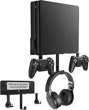 Wall Mount for PS4 Slim, PS4 Slim Wall Mount with Detachable 2 Controller Holder & Headphone Hanger, Metal Stealth Stand for Playstation 4 Slim