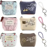 [JIEYUMAO] 6Pcs Small Canvas Coin Purse,6 Styles Small Zipper Pouch with Keychain, Mini Pouch Change Wallet Canvas Coin Purse Mini Makeup Bag Small Change Purse for Key Lipstick Credit Card Jewelry