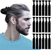 Knotted Mens Hair Ties For Men (Wide, Black) - No damage Crease Breakage Man Bun Hair Tie Men with Long Hair | For Buns Curly Thick Elastic Hair Ties For Guys | Perfect hairtie For Men (Black, One size)