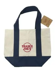 Trader Joe’s Mini Canvas Tote Bag BLUE Reusable Limited Embroidered NWT