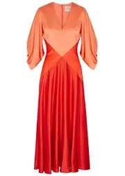 Roksanda Gaia Colour-blocked Silk Midi Dress - Orange - 14 (UK14 / L) 14 (UK14 / L)