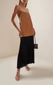 [Alexis] Piatta Vegan Leather-Georgette Midi Dress