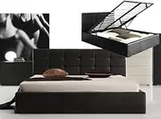 Istyle Milan Double Gas Lift Ottoman Storage Bed Frame Pu Leather Black