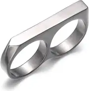 [Generic] Double Finger Time Travel Superhero Ring Titanium Steel 2 Fingers Flat Band For Men Women