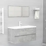 Modern Bathroom Furniture Set with 36-Inch Vanity, Concrete Grey Engineered Wood Sink Cabinet, Built-in Ceramic Basin, and Mirror, Floating Wall Console for Contemporary Bathrooms
