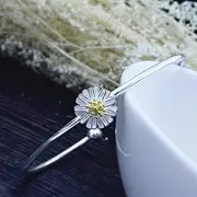 Chain Bracelets,Silver Bracelet,Fashion Bangle,Sterling Silver Bracelet For Women,Women 925 Sterling Silver Bracelet Adjustable Open Daisy Bangle Exquisite Ladies Bracelet Fashion Sterling Silver Jewe
