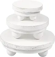 3Pcs Décor Wood Risers, Stackable Wooden Display Stand, Round Flower Pot Holder Stool, Mini Riser Stand, Wood Pedestal Stand, Wood Tray Riser Hold Up to 50lbs for Indoor Outdoor, 3 Size (White)