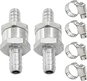 2Pcs Silver Aluminium 3/8"(10mm) Non-Return One Way Check Valve, Fuel Hose Check Valve Control Accessories with Adjustable Hose Clamps for Fuel Petrol Diesel Line Oil