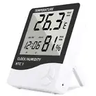 Digital Humidity Temperature Meter Gauge with Time Date Large LED Display