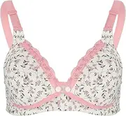[Zerodis] Nursing Bra Floral Lace Nursing Bra Cotton Open Front for Pregnant Women Ladies Clothing Without Steel Rings, Pink (Pink Flowers), 40/90 Rosa
