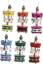 Yardenfun 1 Set 6 Pcs Mini Carousel Toys for Goodie Bags Decorations for Home Merry-go-Round Ornament Decor for Home Mini Decor Wood Trim Yellow Peach Household Small Pendant