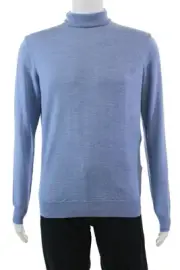 Bugatchi Mens Long Sleeves Pullover Turtleneck Sweater Air Blue Wool Size Small