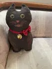John Derian x Target Black Cat Novelty Plush Pillow Red Ribbon Bell 16" x8"