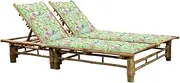 Sun Lounger, Outdoor Sun Lounge Patio Chaise Lounge Reclining Chair Recliner Chair 2-Person Sun Lounger with Cushions Bamboo
