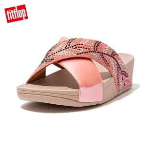 【FitFlop】LULU CRYSTAL FEATHER SLIDES 閃耀多色水鑽交叉涼鞋-女(柔和粉)