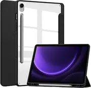 [YEARN MALL] Hybrid Slim Case with Pen Holder for Samsung Galaxy Tab S9 FE 10.9-Inch 2023 (SM-X510/X516/X518) Clear Transparent Back Shell Auto Wake/Sleep, Black