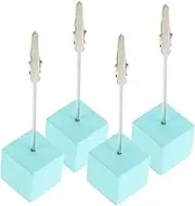 NUOBESTY 4pcs Cube Base Memo Clip Holder with Angle Wood Stand for Photos Notes and Table Signs Home Office and School Decor
