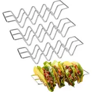 Set of 3 Stainless Steel Taco Holders - Holds 4 Tacos Each - Oven Safe for Baking, Dish Drainer and Grill