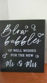 Wood Black BLOW BUBBLES of WELL WISHES for the NEW MR & MRS Wedding Sign ~NEW