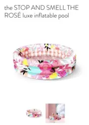 Minnidip STOP & SMELL THE ROSÉ Luxe Inflatable Adult Kiddie Pool New With Tote