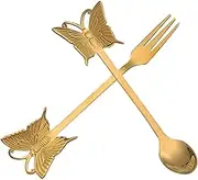 Alipis Elegant Butterfly Pattern Cutlery Set Salad Fork Dessert Spoon Mix-Function Fork for Home Supplies
