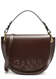 Ganni Banner Leather Saddle bag - Chocolate One Size