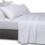 Striped White Bed Sheet Set 4 Piece 680 TC