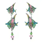 Lunch at The Ritz Silvertone Tropical Fish Crystal Dangle Post Earrings