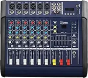 4 6 8 Channel Audio Mixer, Professional Audio Mixer with LED Display, Bluetooth Connection, 16 Reverb Effects, Portable Digital DJ Mixing Console for DJ KTV Recording Studio Stage(6 Channel)