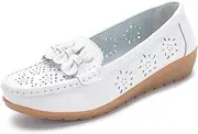 [CLSQLXYJZC] Summer Casual Breathable Hollow Slip on Non-Slip Leather Moccasins for Women, Comfortable Working Non Tiring Feet Flat Nurse Shoes, for Nurse, Doctors, Hospital, Restaurant Work