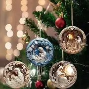 4pcs Nativity Scene Ornaments Christmas Tree, Jesus Birth Decoration, Christmas Tree Hanging Ornament, Nativity Scene Holy Religious Gift (A)