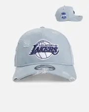 [New Era] New Era Los Angeles Lakers 'Distressed Denim' 9forty A-frame Snapback Light Wash Denim - Size ONE ONE Light Wash Deni